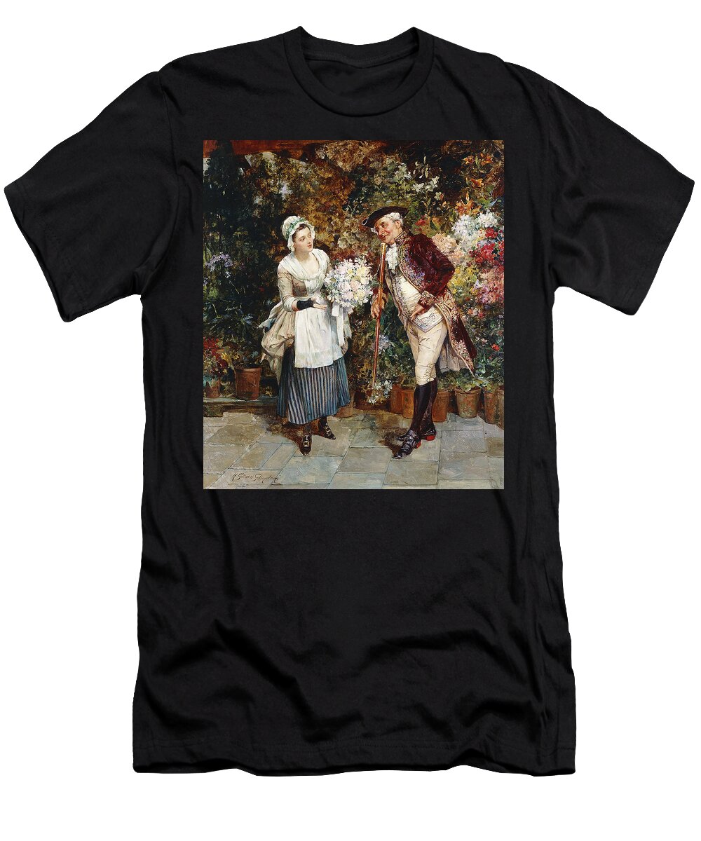 Apparel T-Shirt featuring the painting The Flower Girl by Henry Gillar Glindoni