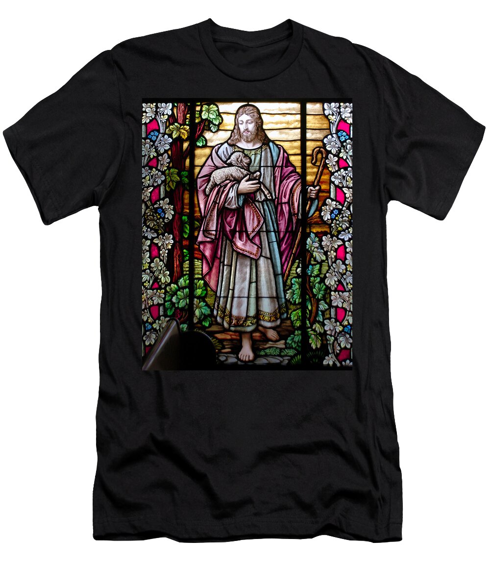 Stained Glass Window T-Shirt featuring the photograph The Good Shepherd by Larry Ward