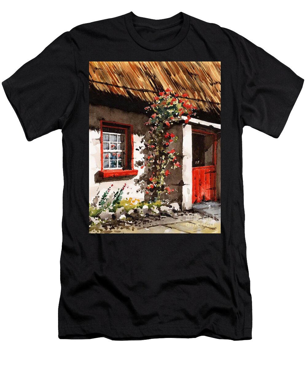 Irish Cottages T-Shirt featuring the painting The Half Door by Val Byrne