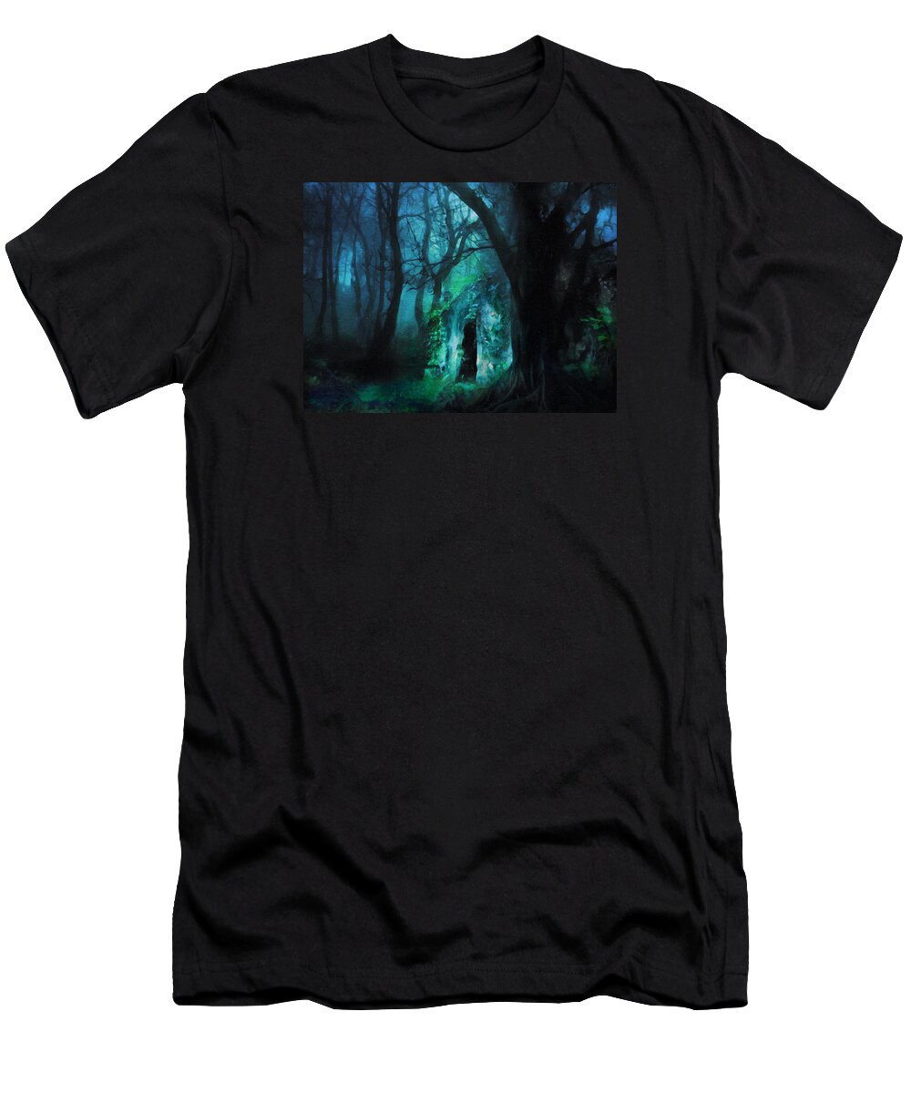 The Lovers Cottage By Night T-Shirt featuring the digital art The Lovers Cottage By Night by Georgiana Romanovna