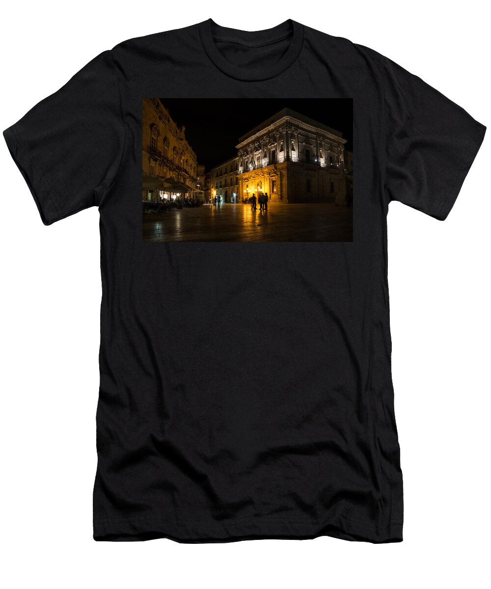 Georgia Mizuleva T-Shirt featuring the photograph The Magical Duomo Square in Ortygia Syracuse Sicily by Georgia Mizuleva