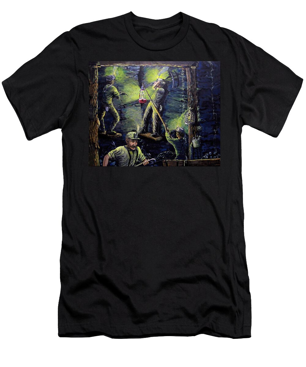 Coal Miners T-Shirt featuring the painting The miners way by Carey MacDonald