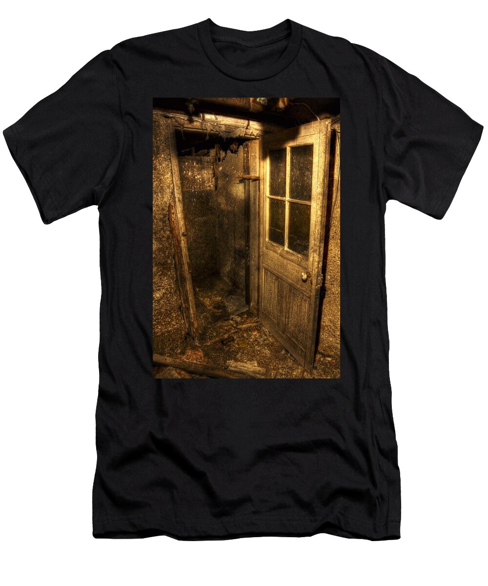 Wooden Door T-Shirt featuring the photograph The Old Cellar Door by Dan Stone