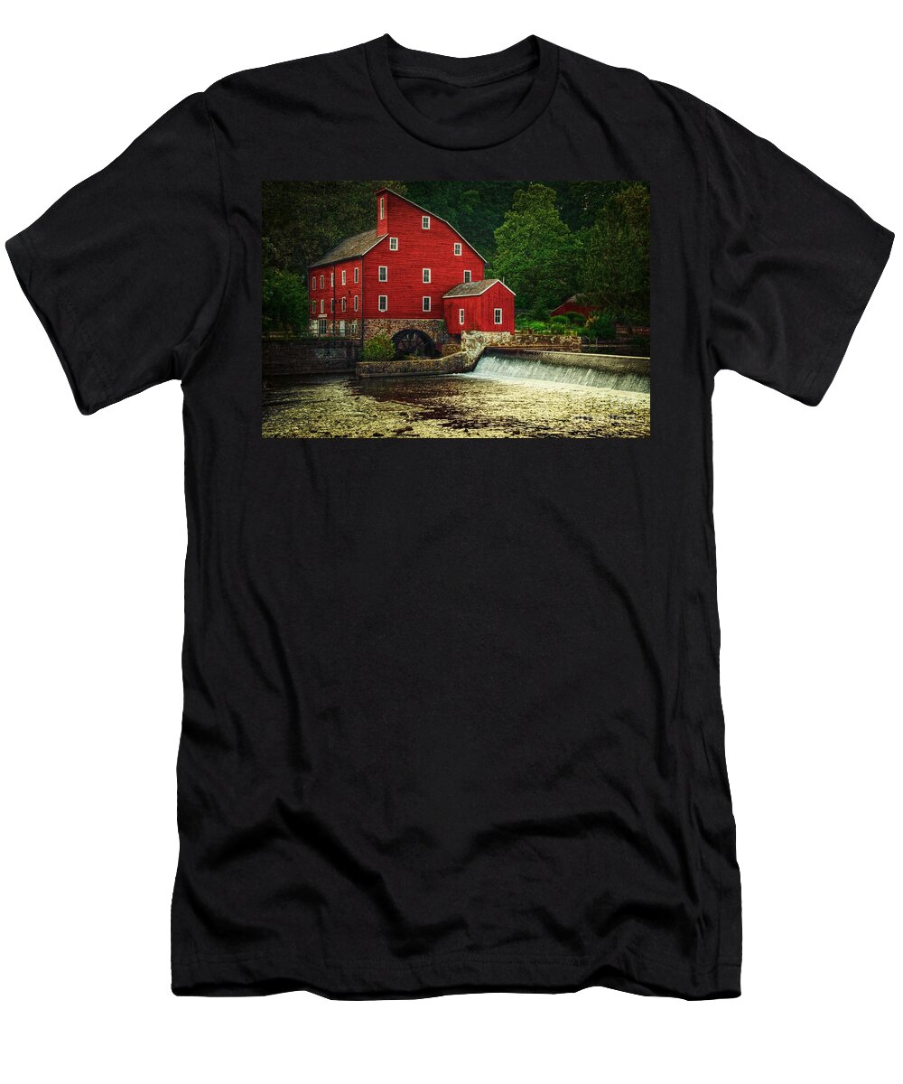 Clinton T-Shirt featuring the photograph The Old Red Mill by Debra Fedchin