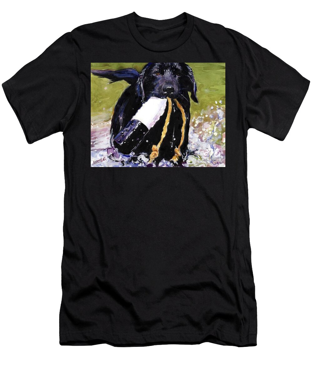 Black Lab Puppy T-Shirt featuring the painting The Ropes by Molly Poole