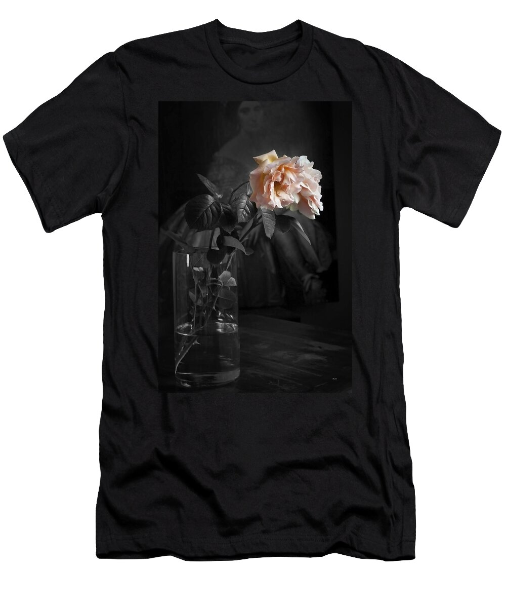 Abraham Darby Rose T-Shirt featuring the photograph The Rose Grew Pale And Left Her Cheek by Theresa Tahara