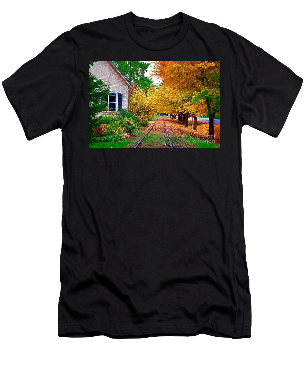 Autumn Foliage T-Shirt featuring the painting The Tracks by Kirt Tisdale