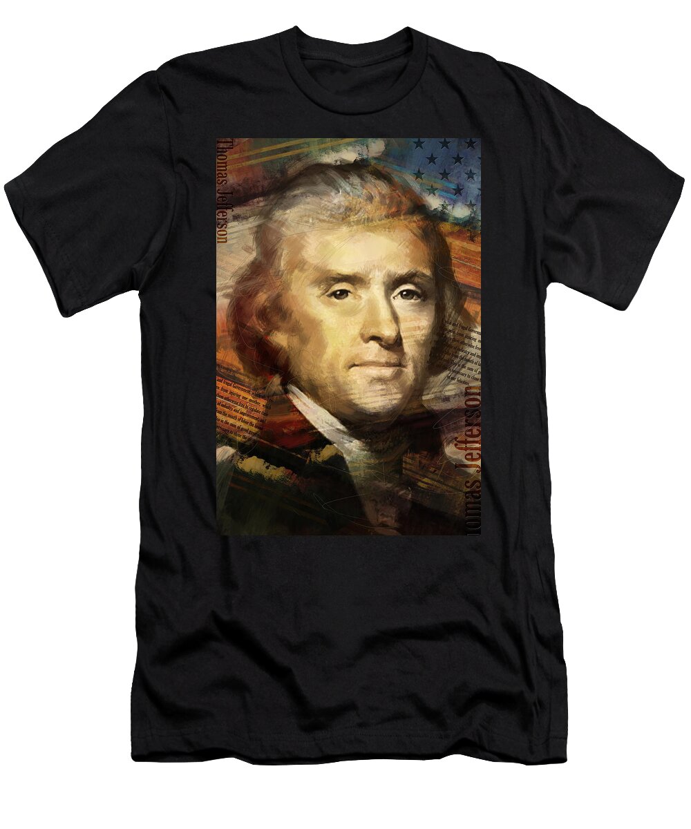 Thomas Jefferson T-Shirt featuring the painting Thomas Jefferson by Corporate Art Task Force