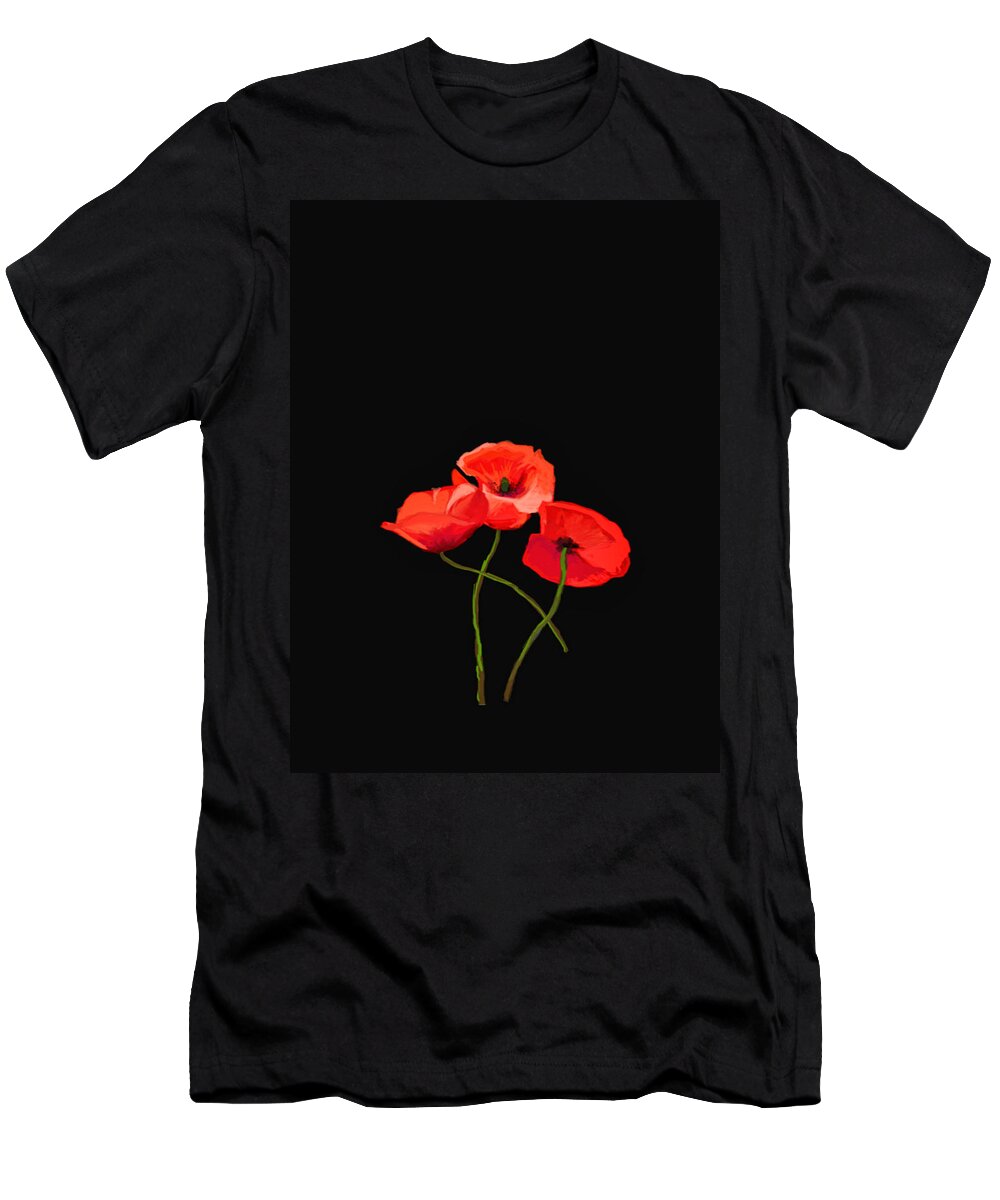Poppies T-Shirt featuring the photograph Three Poppies on Black by Lynn Bolt