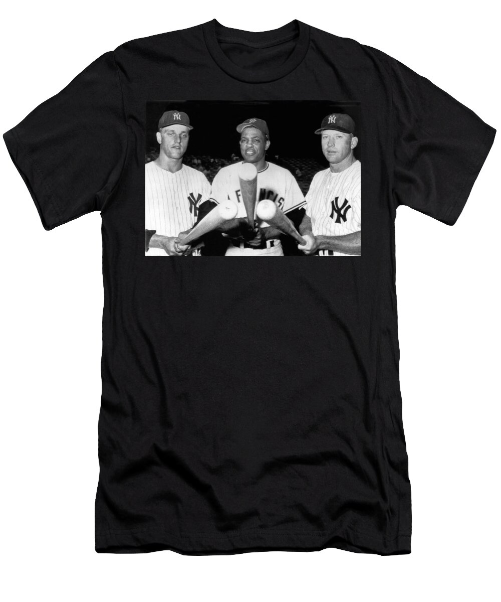 1961 T-Shirt featuring the photograph Three Slugging Outfielders by Underwood Archives