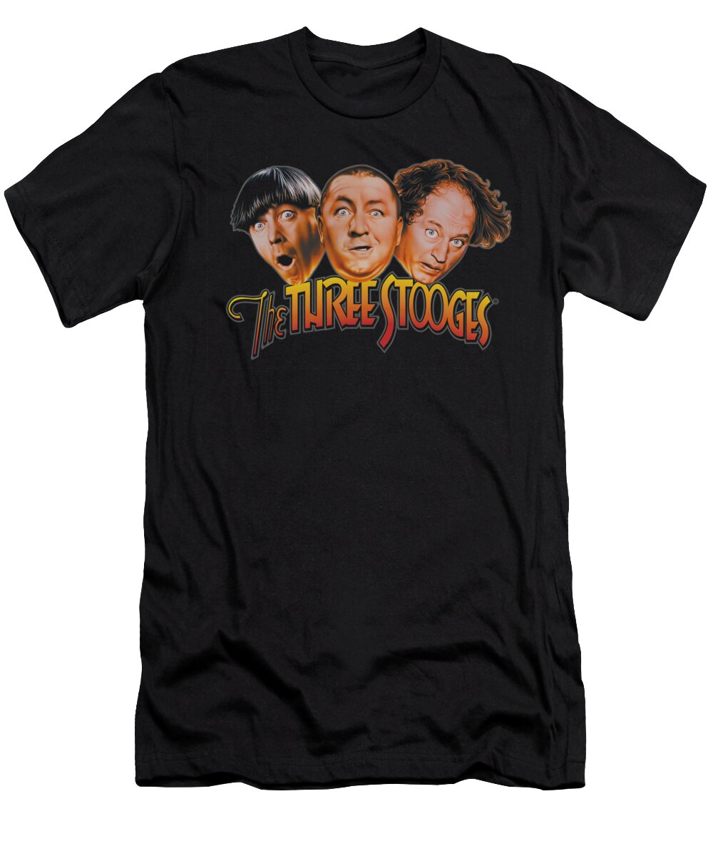 The Three Stooges T-Shirt featuring the digital art Three Stooges - Three Head Logo by Brand A