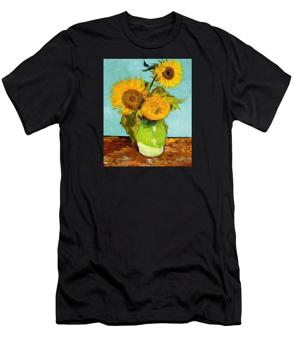 Van Gogh T-Shirt featuring the painting Three Sunflowers In A Vase by Vincent Van Gogh