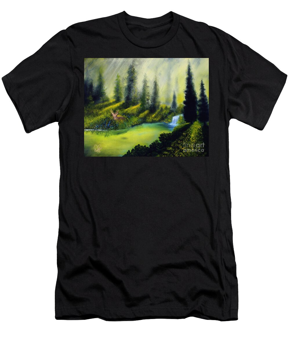 Blue T-Shirt featuring the painting Through the Trees by David Kacey