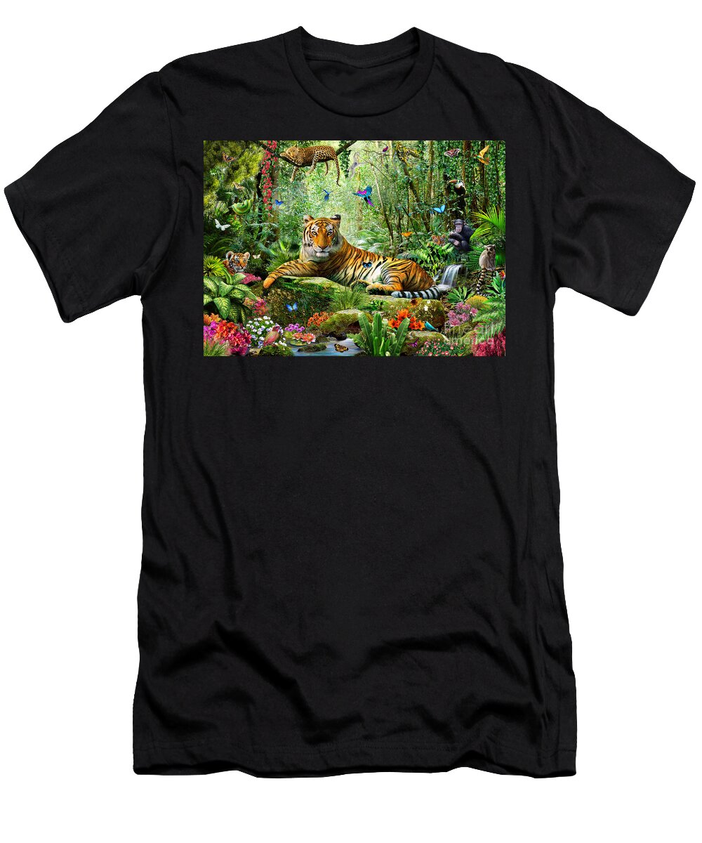 Adrian Chesterman T-Shirt featuring the digital art Tiger In The Jungle by MGL Meiklejohn Graphics Licensing