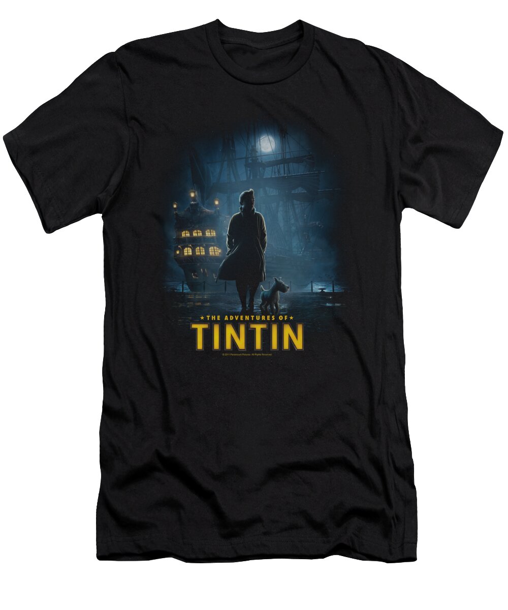 The Adventures Of Tintin T-Shirt featuring the digital art Tintin - Title Poster by Brand A