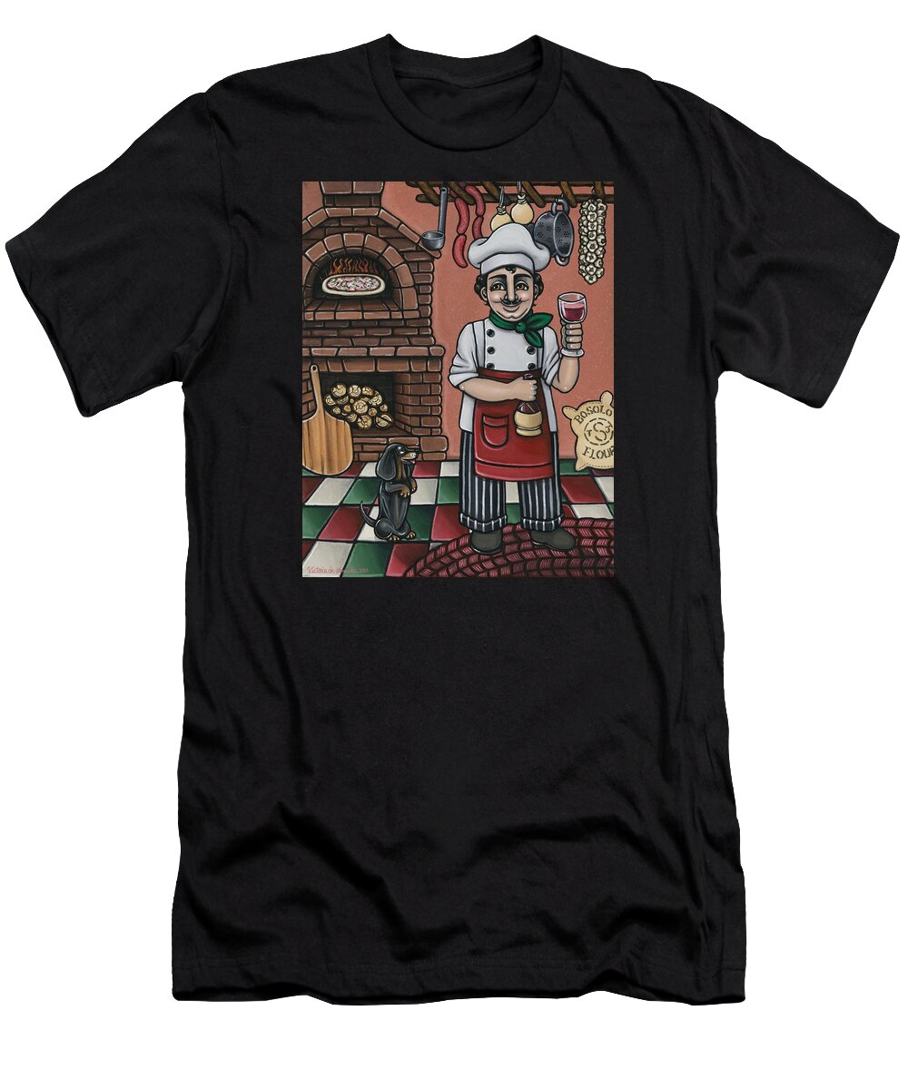 Italy T-Shirt featuring the painting Tommys Italian Kitchen by Victoria De Almeida