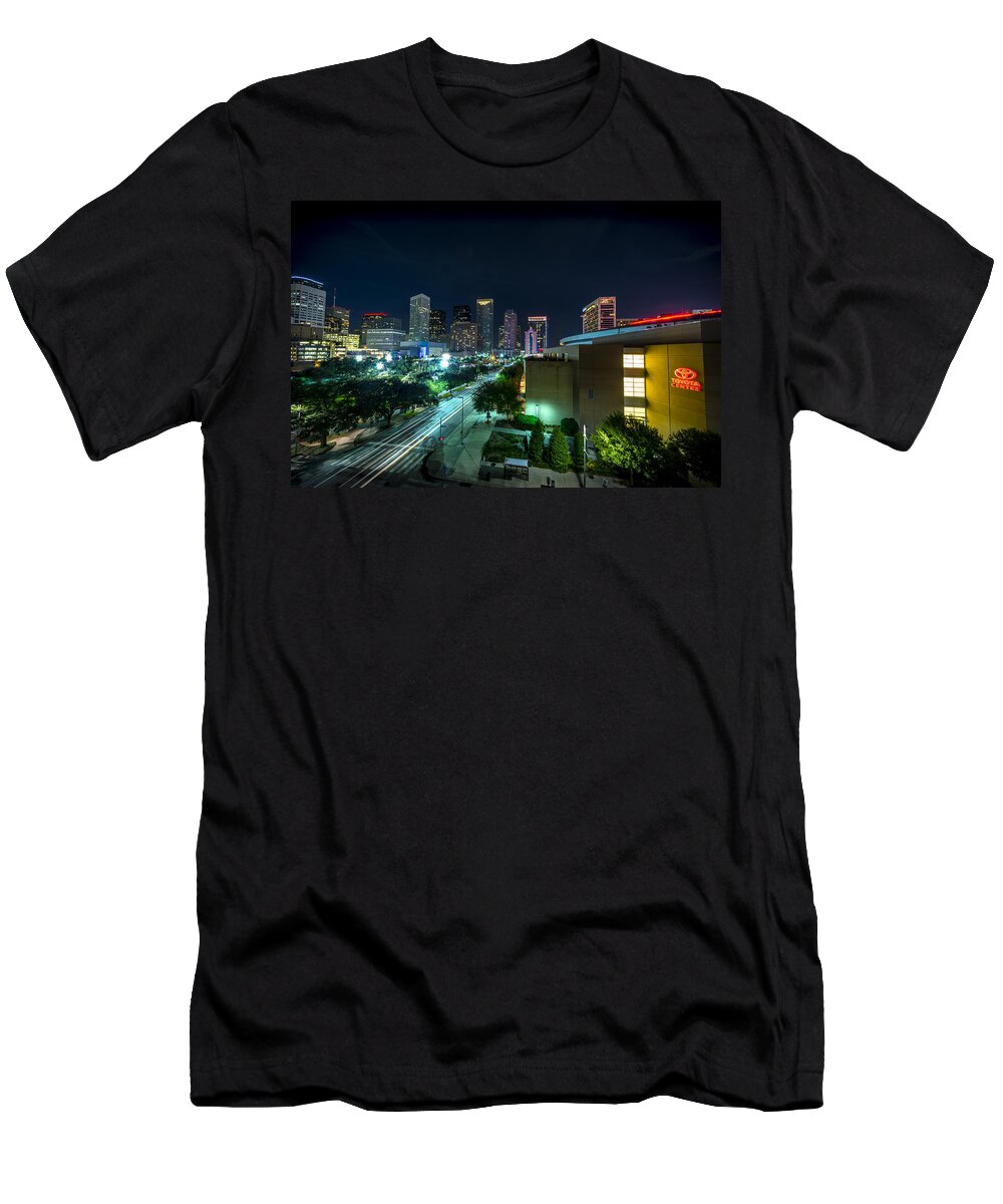 Toyota Center T-Shirt featuring the photograph Toyota Center and Downtown Houston by David Morefield
