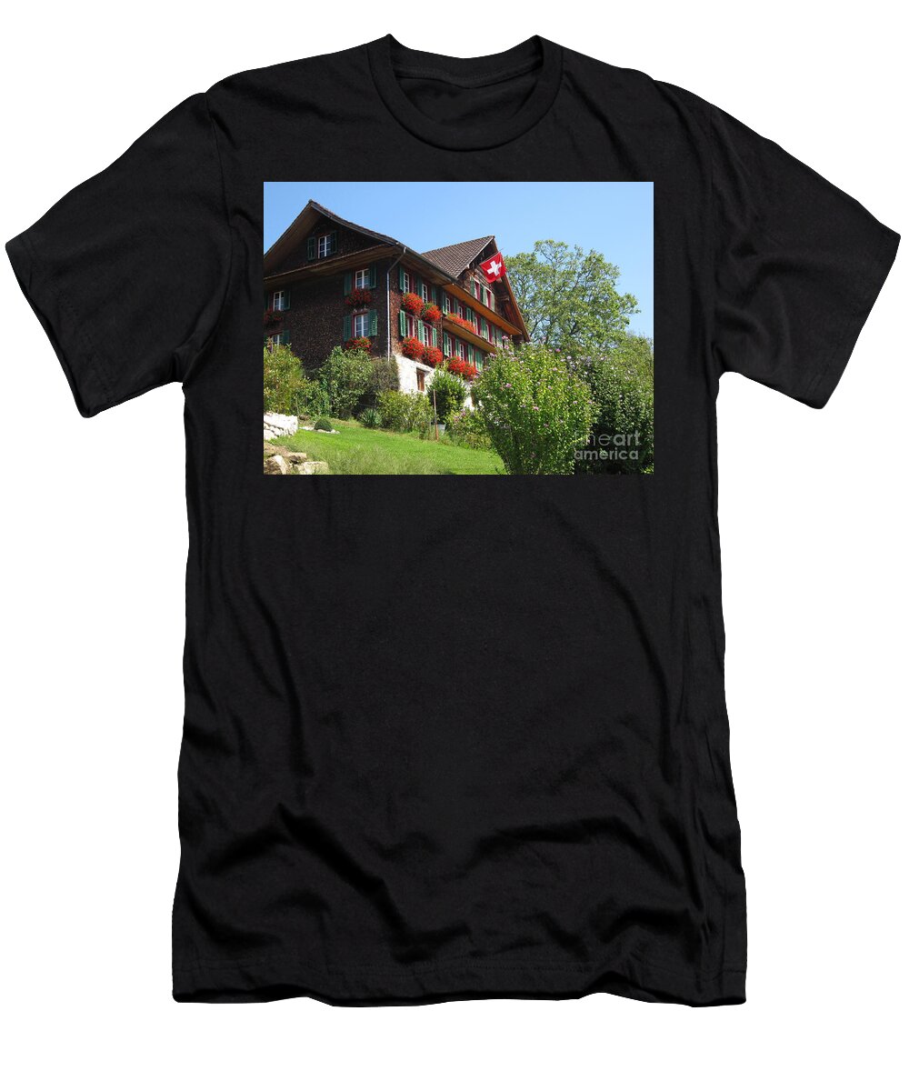 Architecture T-Shirt featuring the photograph Traditional wooden Swiss House by Amanda Mohler