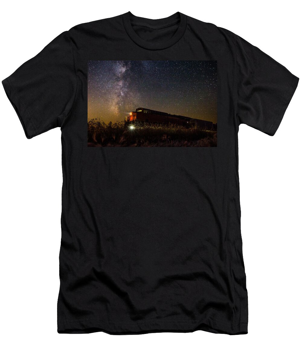 Train T-Shirt featuring the photograph Train to the Cosmos by Aaron J Groen