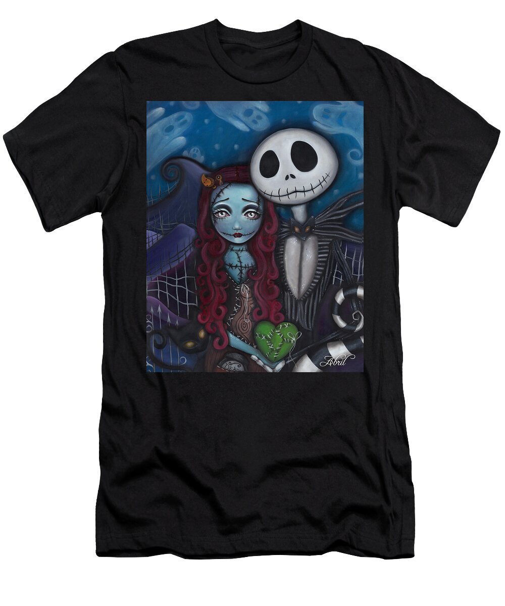 Nightmare Before Christmas T-Shirt featuring the painting True Love by Abril Andrade