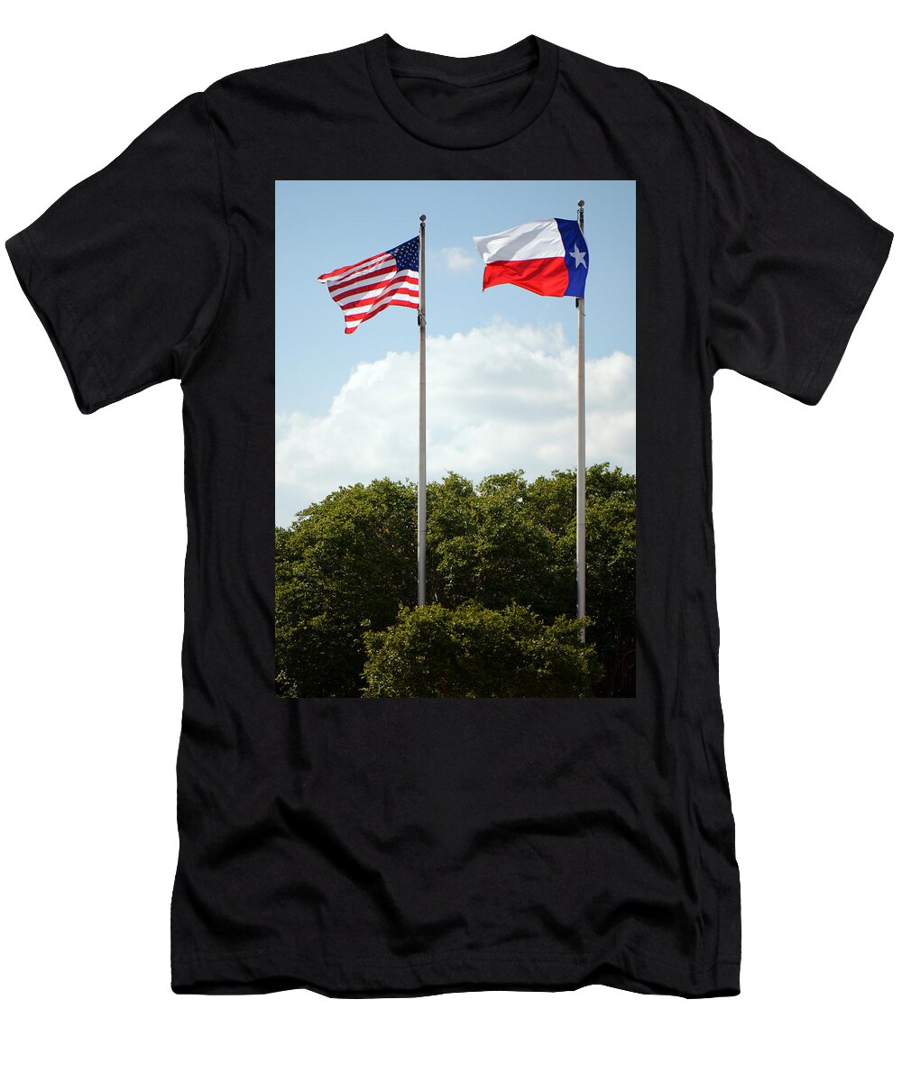 American Flag T-Shirt featuring the photograph Two Flags in Texas by Connie Fox