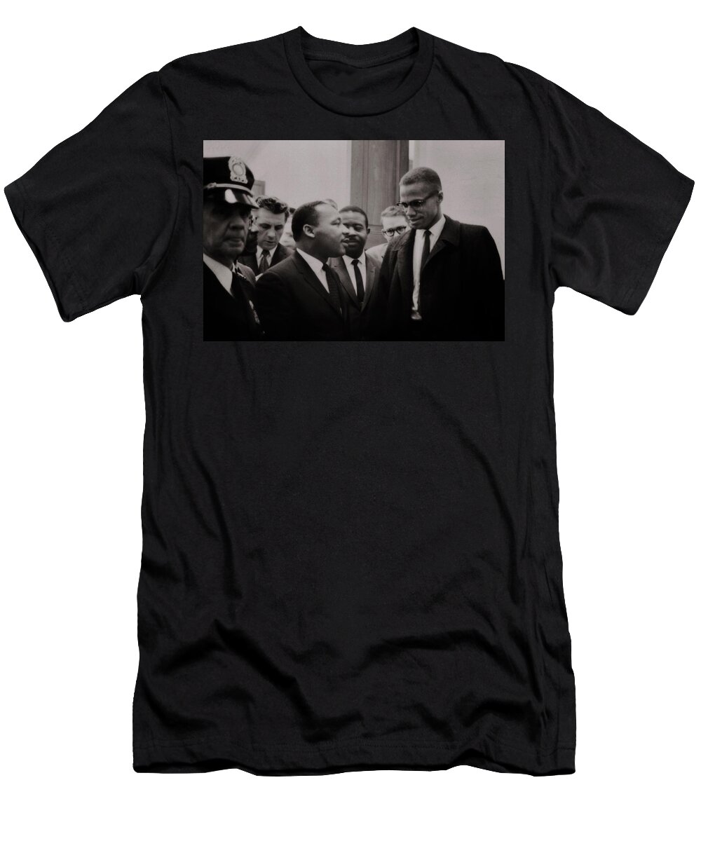 Malcolm X T-Shirt featuring the photograph Two Means to an End by Benjamin Yeager