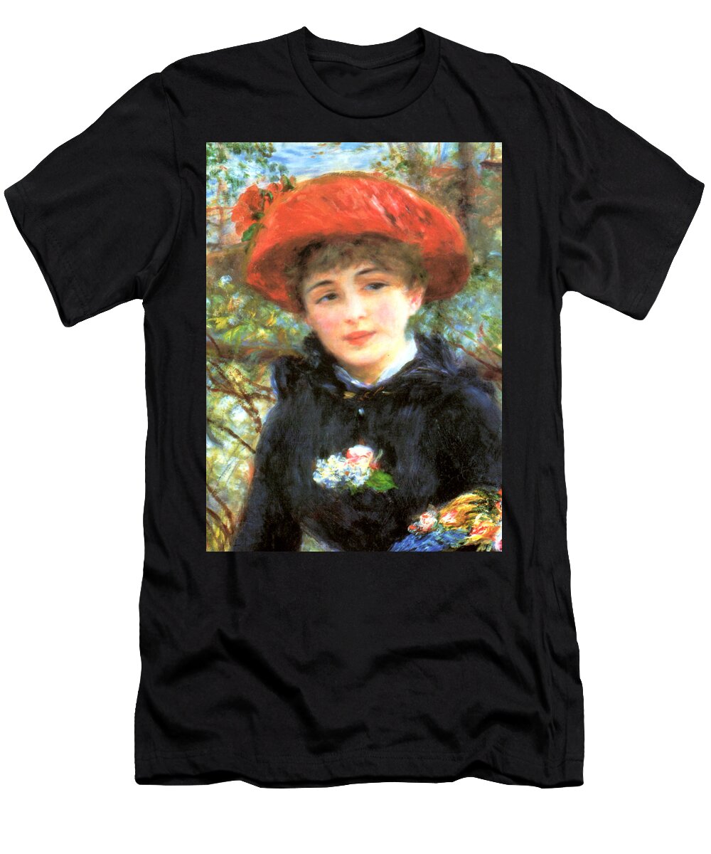 Pierre-auguste Renoir T-Shirt featuring the digital art Two Sisters on the Terrace Detail by Renoir