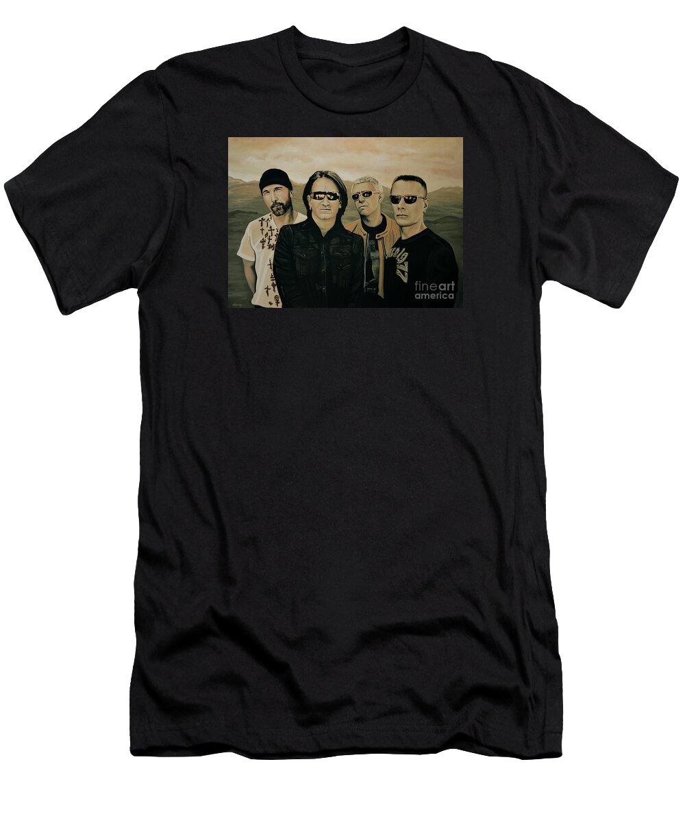 U2 T-Shirt featuring the painting U2 Silver And Gold by Paul Meijering