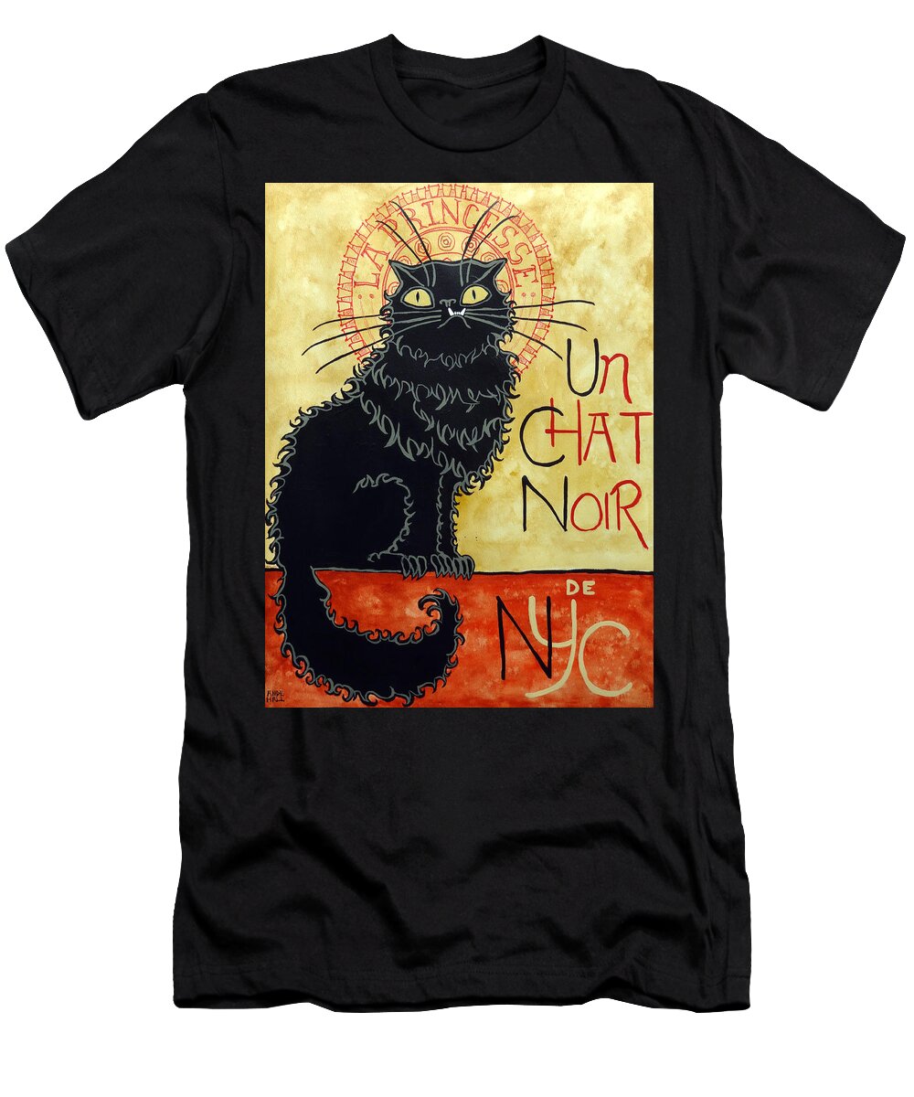Black Cat T-Shirt featuring the painting Un Chat Noir de N Y C by Ande Hall