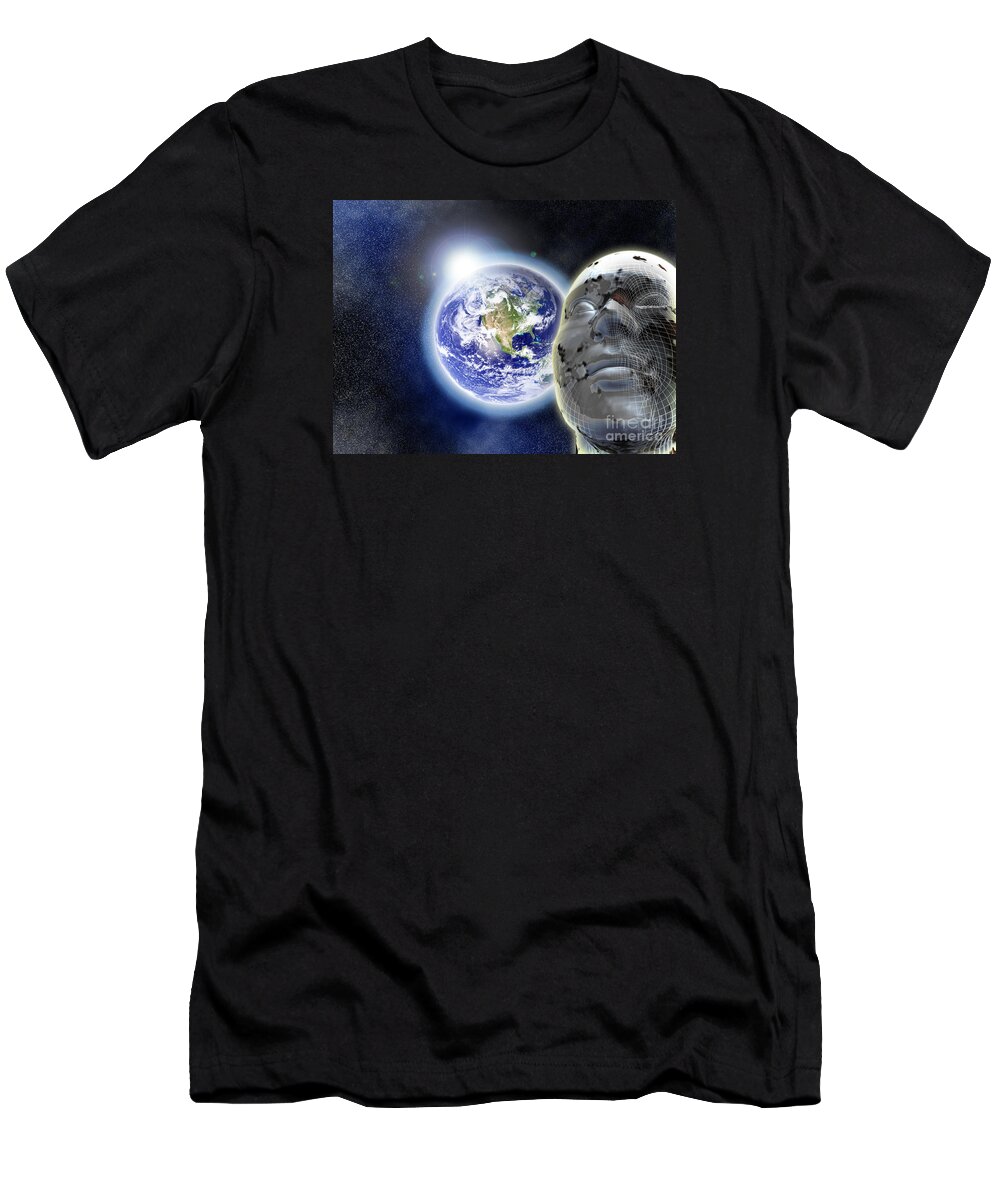 Hearth T-Shirt featuring the digital art Alone in the Universe by Stefano Senise