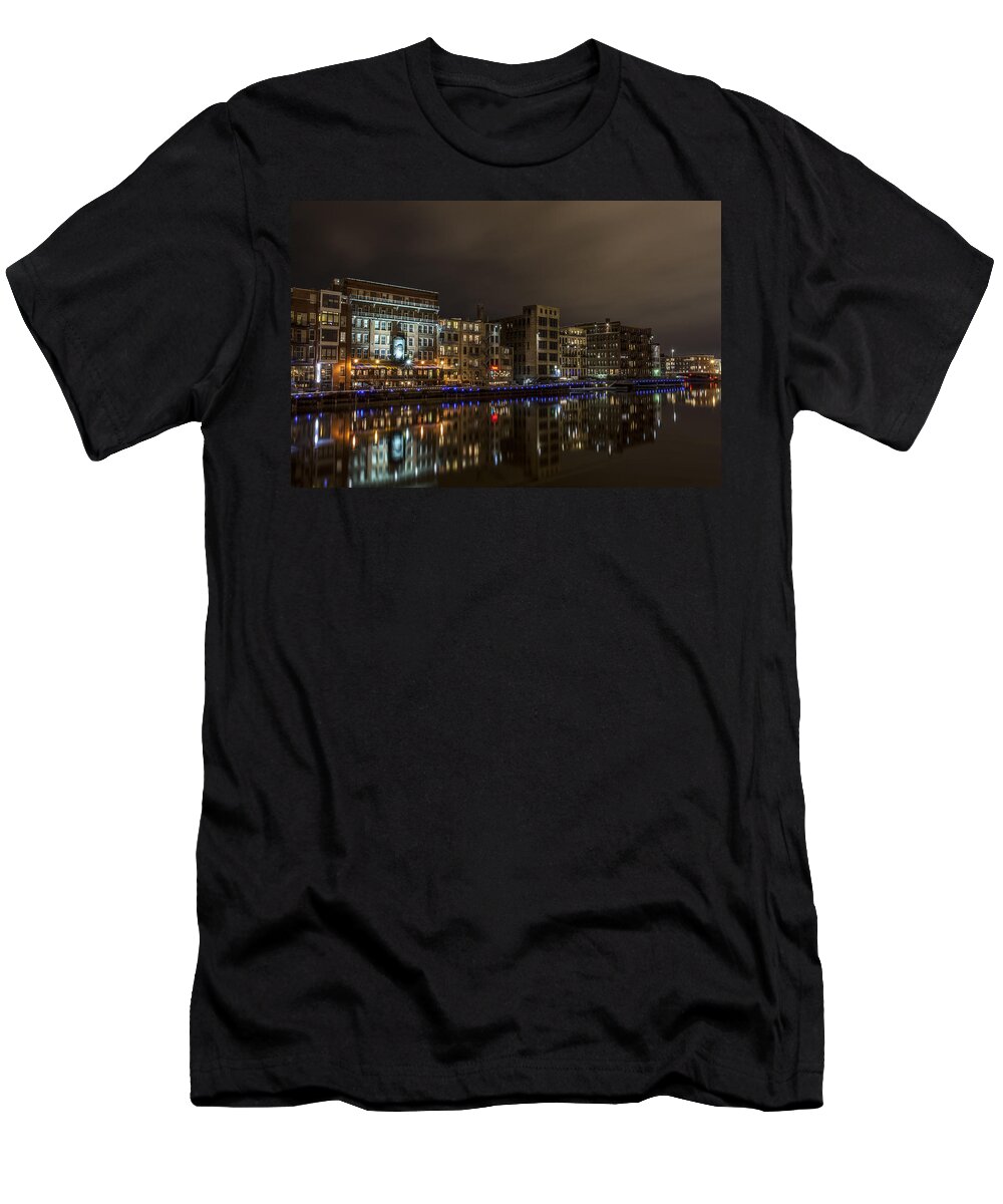 Www.cjschmit.com T-Shirt featuring the photograph Urban River Reflected by CJ Schmit