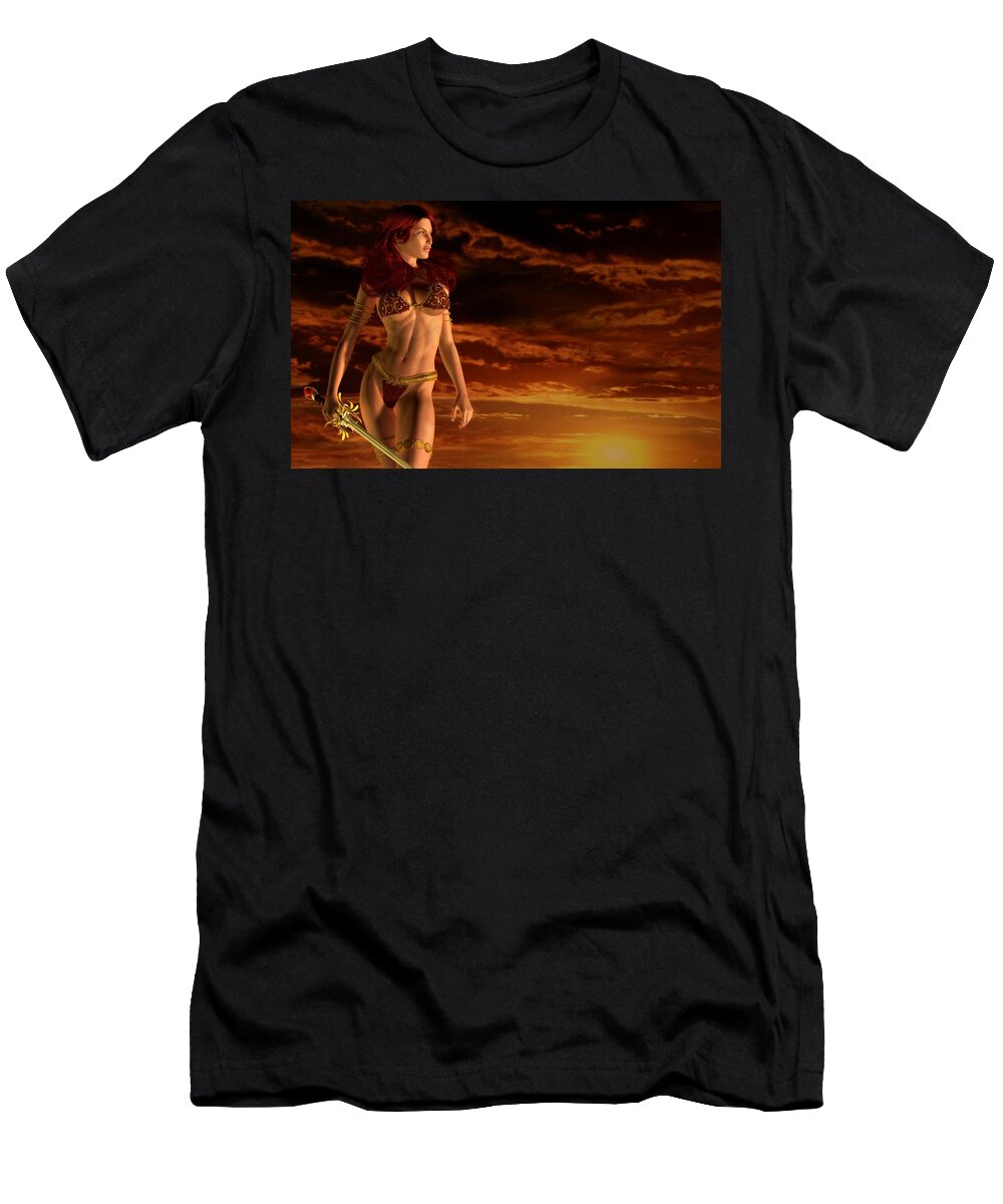 Warrior Girl T-Shirt featuring the digital art Valkyrie Sunset by Kaylee Mason