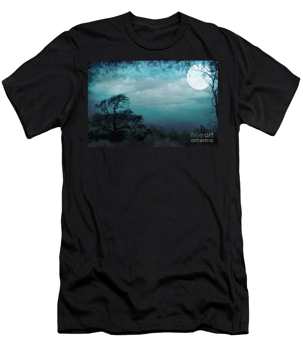 Valley T-Shirt featuring the digital art Valley Under Moonlight by Peter Awax