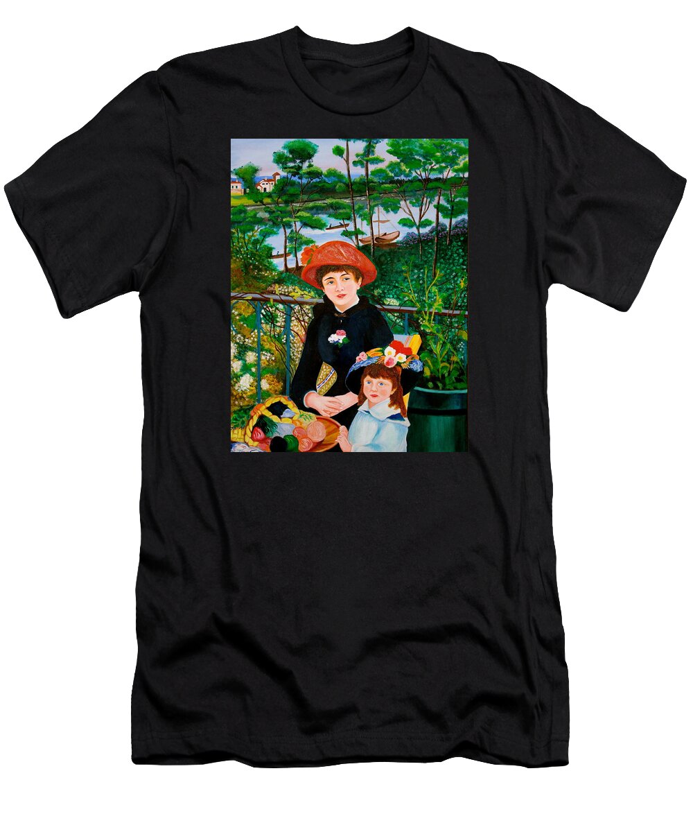 Renoir T-Shirt featuring the painting Version of Renoir's Two Sisters on the Terrace by Cyril Maza