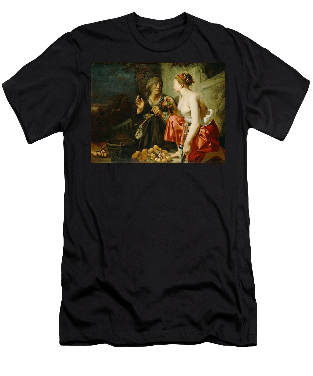 Attributed To Caesar Van Everdingen T-Shirt featuring the painting Vertumnus and Pomona by Attributed to Caesar van Everdingen