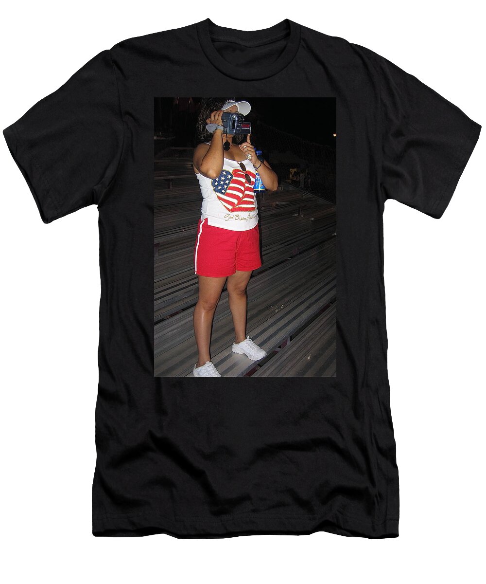 Videographer Shooting July 4th Fireworks Coolidge Arizona 2004 T-Shirt featuring the photograph Videographer shooting July 4th fireworks Coolidge Arizona 2004 by David Lee Guss