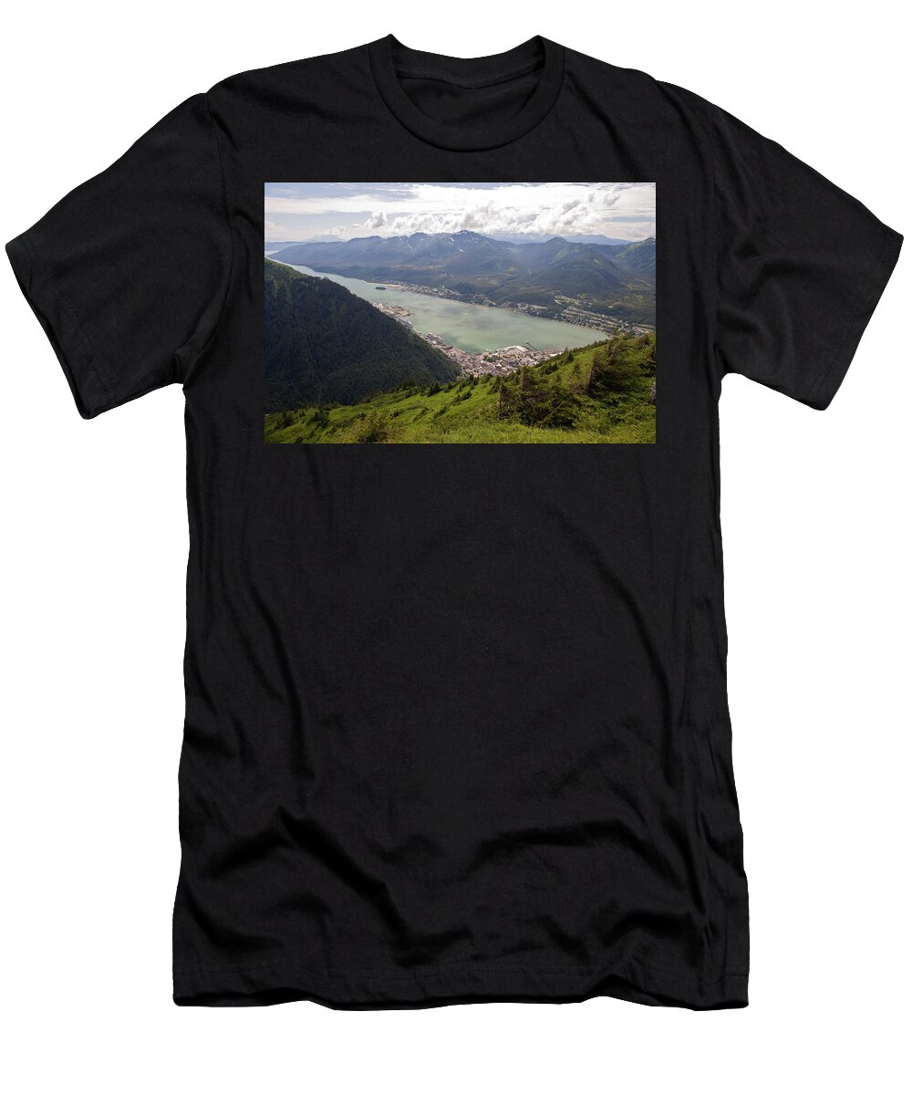 Alaska T-Shirt featuring the photograph View Of Town And Ocean Bay, Juneau by Whit Richardson