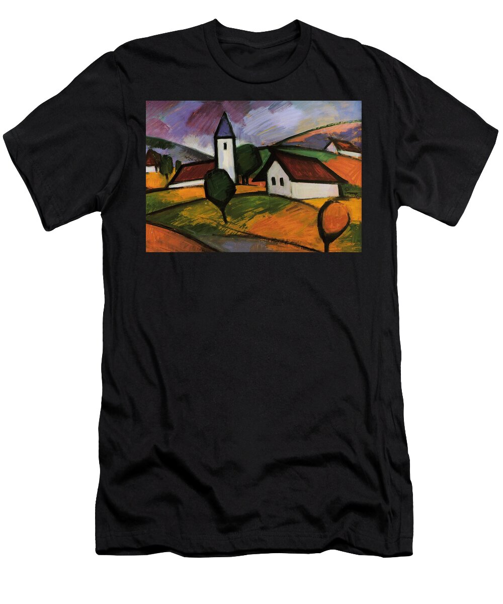 Rural T-Shirt featuring the painting Village by Emil Parrag