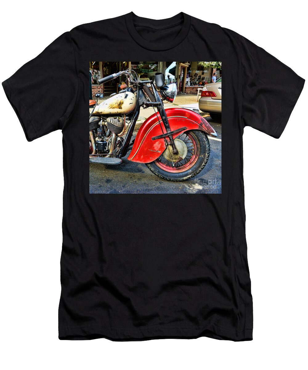 Paul Ward T-Shirt featuring the photograph Vintage Indian Motorcycle - Live to ride by Paul Ward