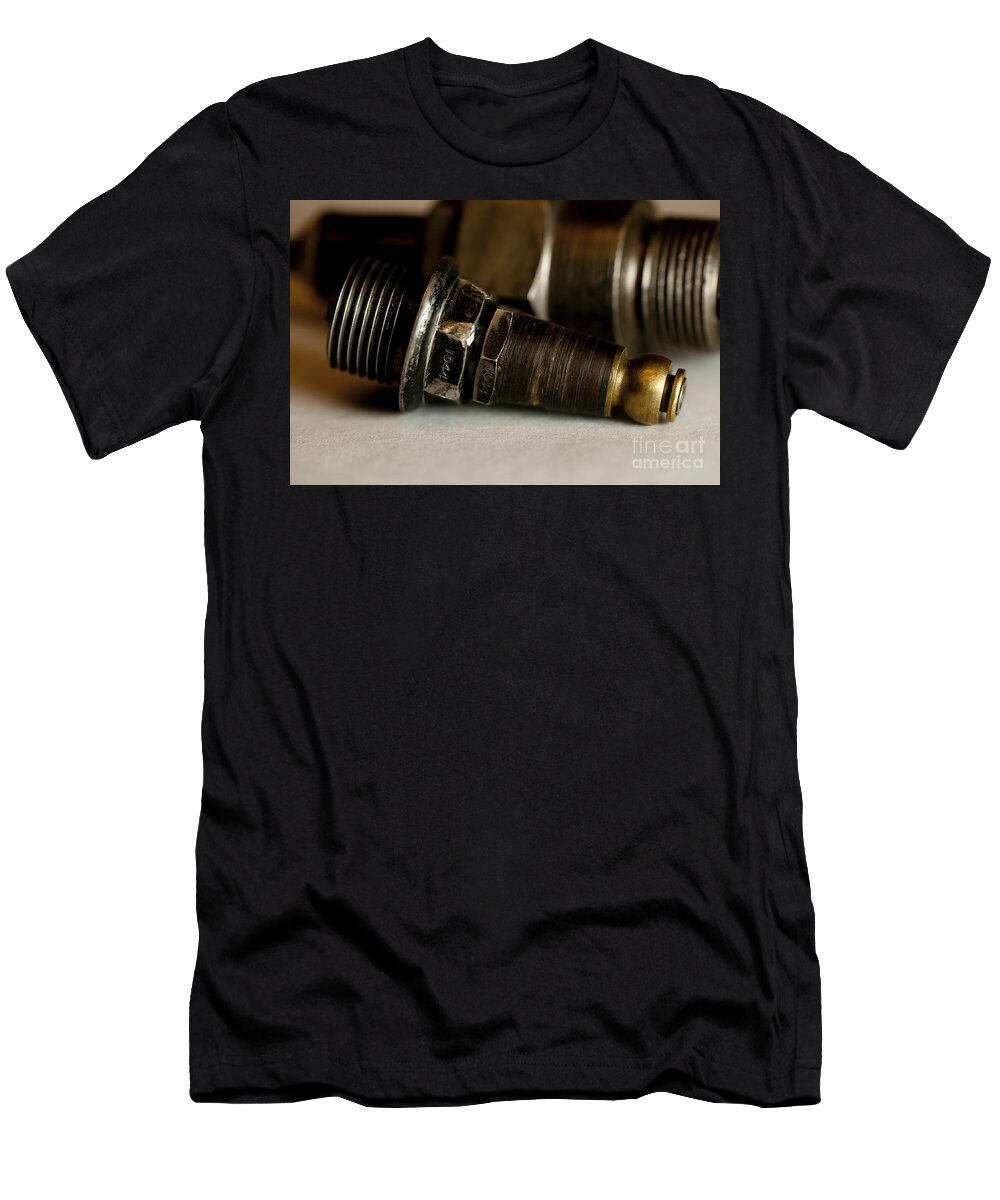 Motorcycle Spark Plugs T-Shirt featuring the photograph Vintage Motorcycle Spark Plugs by Wilma Birdwell