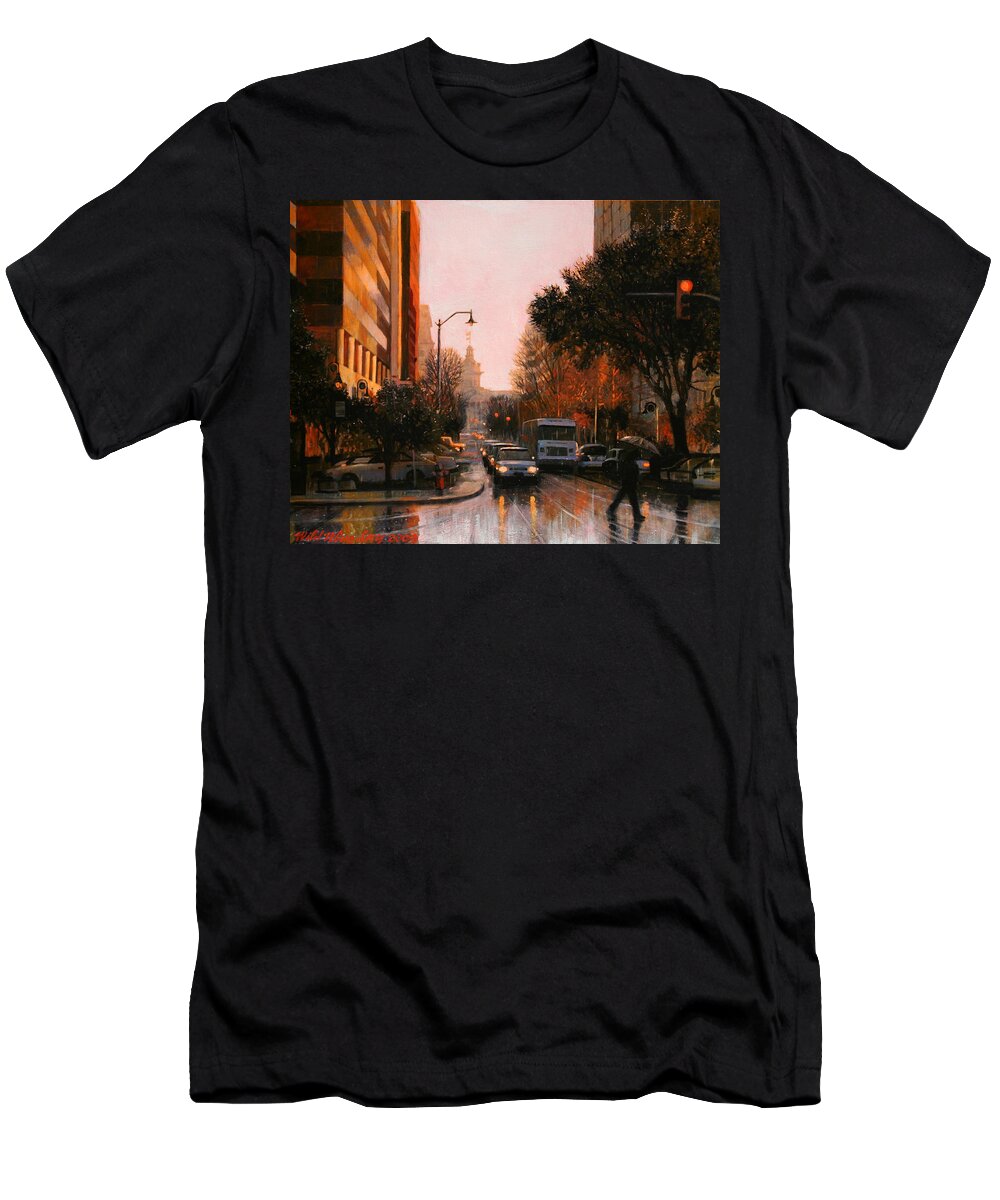 Rain T-Shirt featuring the painting Vista Drizzle by Blue Sky