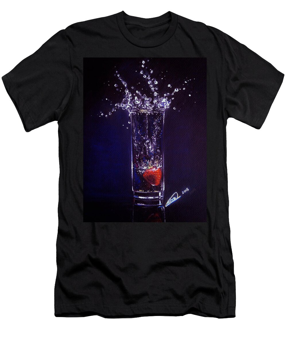 Water T-Shirt featuring the painting Water Splash reflection by Alban Dizdari