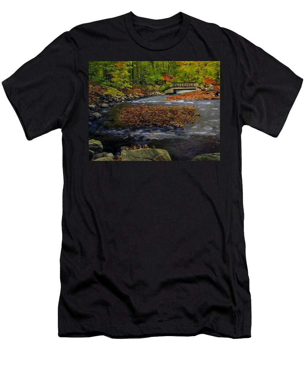 Autumn T-Shirt featuring the photograph Water Under The Bridge by Susan Candelario