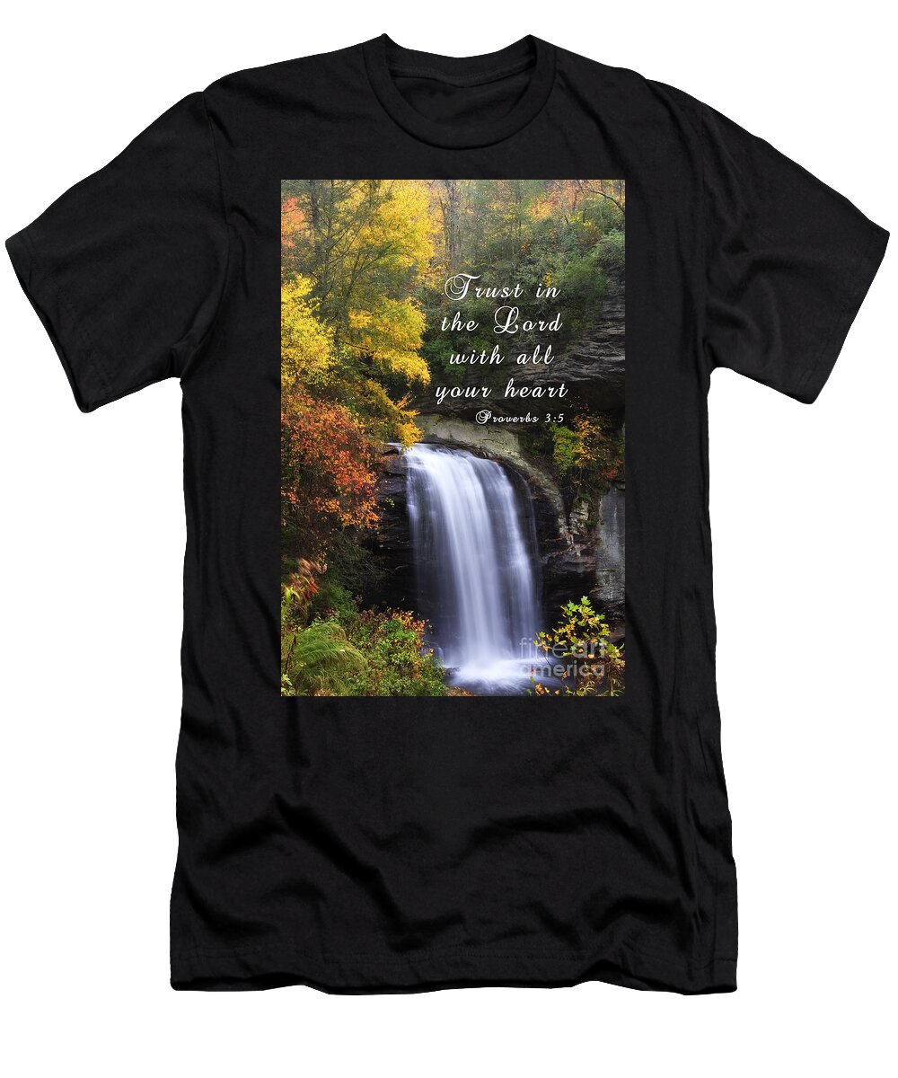 Looking T-Shirt featuring the photograph Waterfall with Scripture by Jill Lang