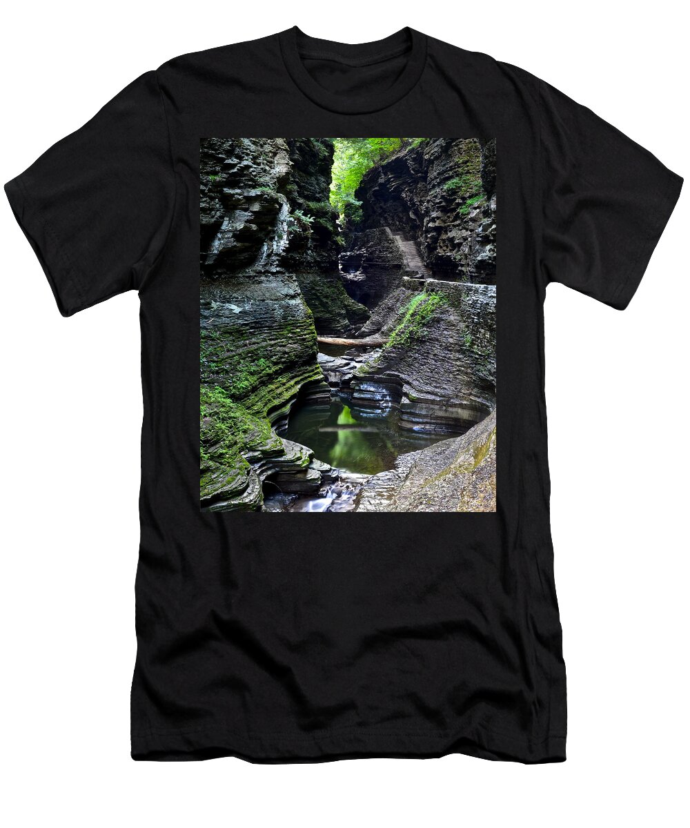 Watkins T-Shirt featuring the photograph Watkins Glen Gorge Trail by Frozen in Time Fine Art Photography