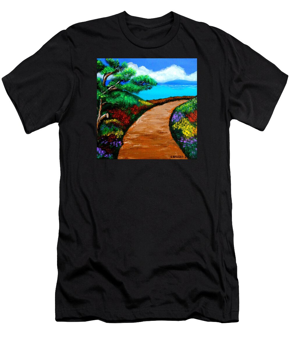 Way T-Shirt featuring the painting Way to the Sea by Cyril Maza