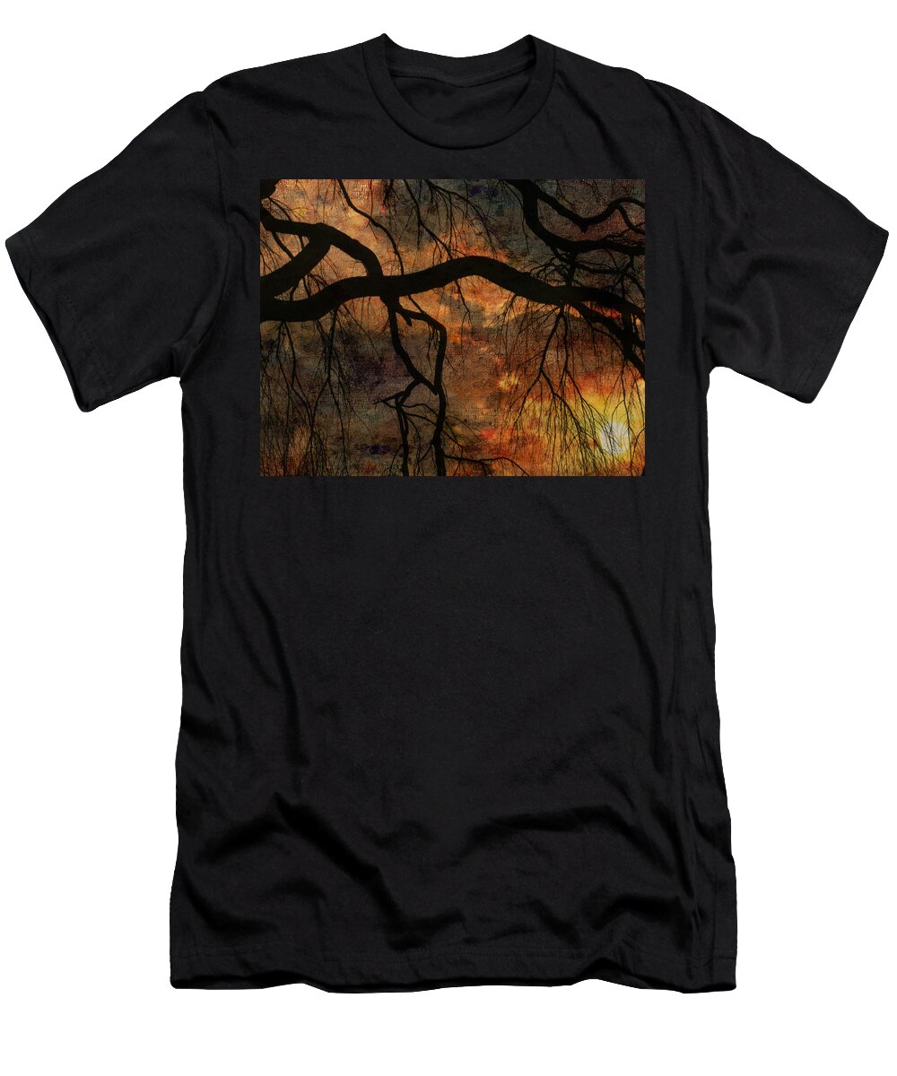 Weeping T-Shirt featuring the digital art Weeping willow sunset by Bruce Rolff