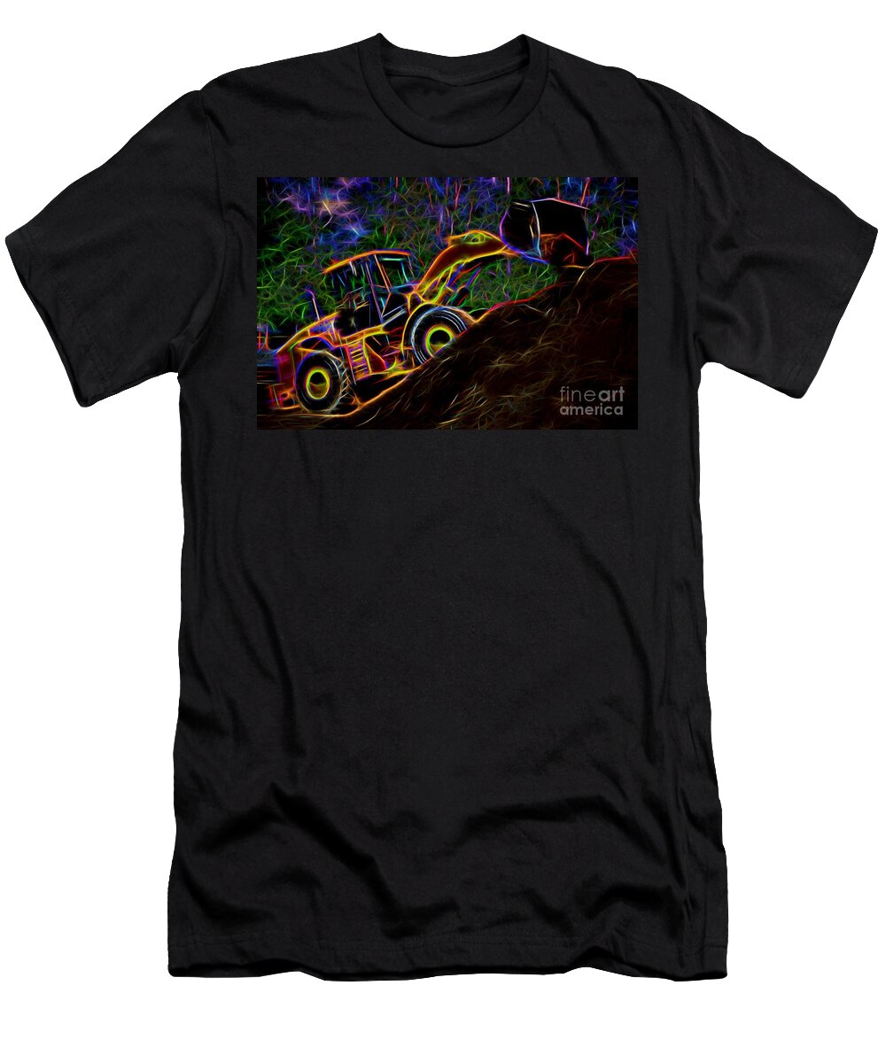 Wheel Loader T-Shirt featuring the photograph Wheel Loader Moving Dirt - Neon by Gary Whitton