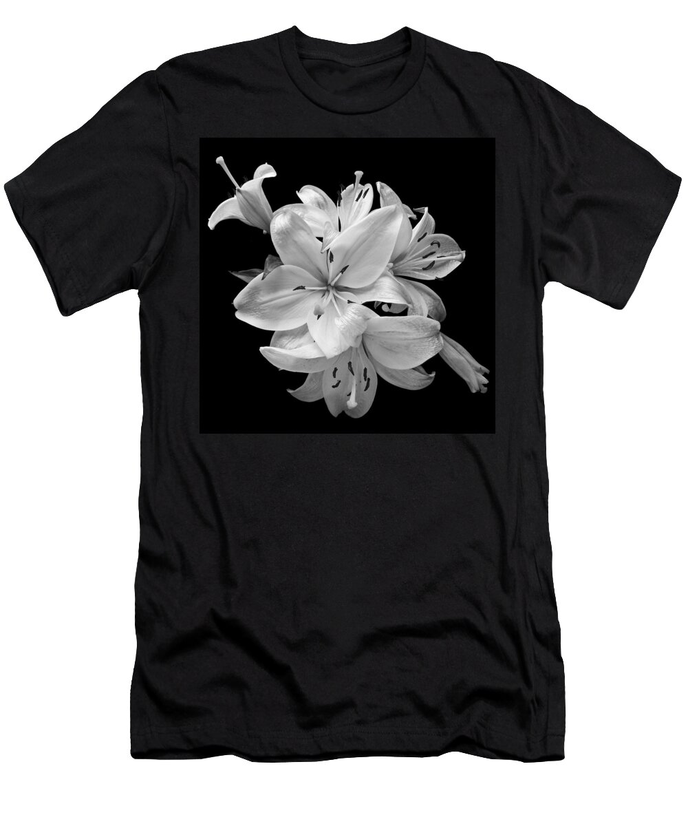 Flowers T-Shirt featuring the photograph White Lilies Bunch Still Life Flowers Art Print by Lily Malor