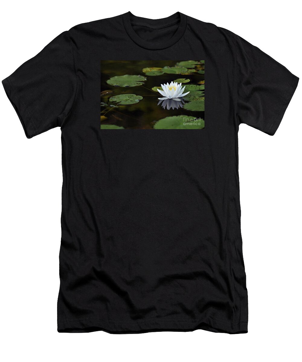 Lily Flower T-Shirt featuring the photograph White lotus lily flower and lily pad by Glenn Gordon